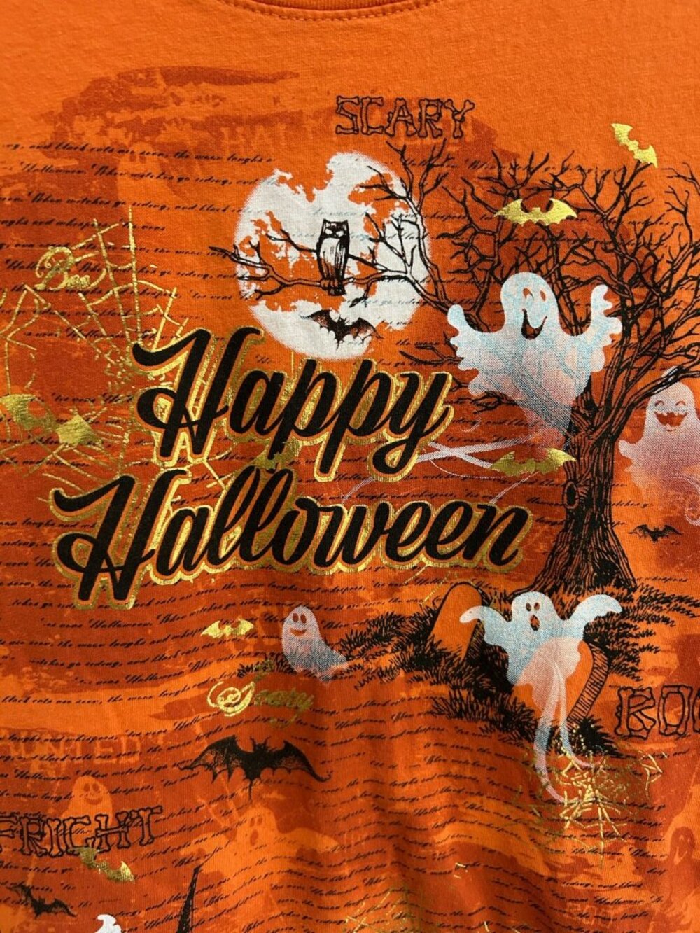 Way To Celebrate XL Halloween T Shirt Ghosts Bats Orange Tee Kitschy Spooky - Picture 4 of 10
